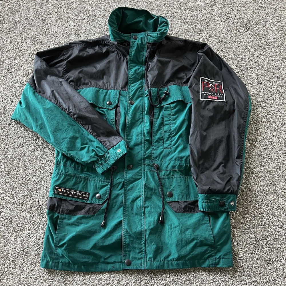 Vintage Powder Ridge Ski Jacket Mens XL Green Zip Nylon Colorblock Techno Sport